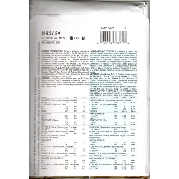 Butterick B4373 Home Decorating Waverly Window Treatments UNCUT Sewing Pattern - Picture 2 of 2